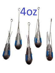 Sea Fishing Dumpy Gripper Weights with Long Tail, 5 in a Pack - 4oz
