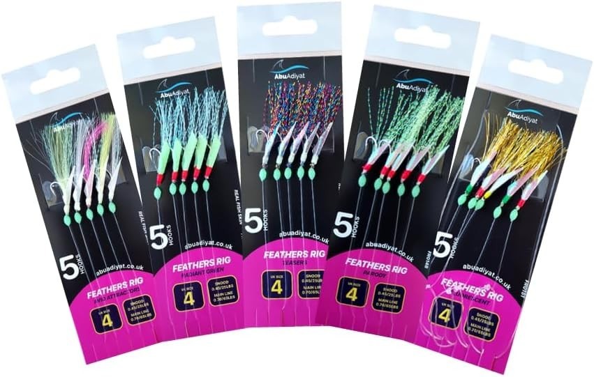 Mackerel Feathers Sea Fishing Rigs Lures 5 Hook Sabiki Rig - UK