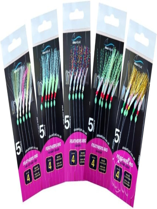 Mackerel Feathers Sea Fishing Rigs Lures 5 Hook Sabiki Rig - UK