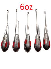 Sea Fishing Dumpy Gripper Weights with Long Tail, 5 in a Pack - 6oz