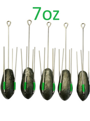 Sea Fishing Dumpy Gripper Weights with Long Tail, 5 in a Pack - 7oz