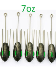 Sea Fishing Dumpy Gripper Weights with Long Tail, 5 in a Pack - 7oz