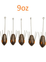 Sea Fishing Dumpy Gripper Weights with Long Tail, 5 Pack, 4oz 5oz 6oz 7oz 8oz 9oz