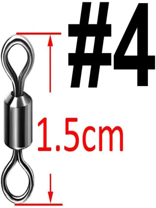 Fishing Swivels, Barrel Swivels Black, silver Sea Fishing Tackles Connector Stainless Steel Terminal Tackle - Mixed- #1#2#3#4 - 100 Pcs