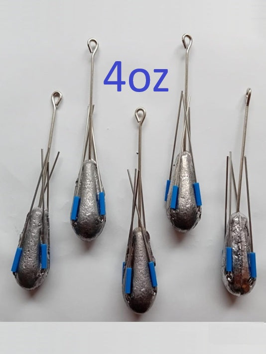 Sea Fishing Dumpy Gripper Weights with Long Tail, 5 Pack, 4oz 5oz 6oz 7oz 8oz 9oz