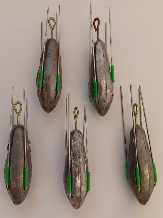 Sea Fishing Dumpy Gripper Weights with Short Tail, 5 Pack Breakout Sinkers - 4oz