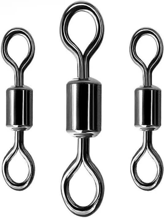 Fishing Swivels, Barrel Swivels Black, silver Sea Fishing Tackles Connector Stainless Steel Terminal Tackle - Mixed- #1#2#3#4 - 100 Pcs