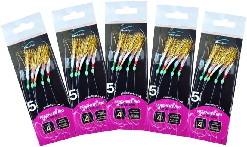 Mackerel Feathers Sea Fishing Rigs Lures 5 Hook Sabiki Rig - UK