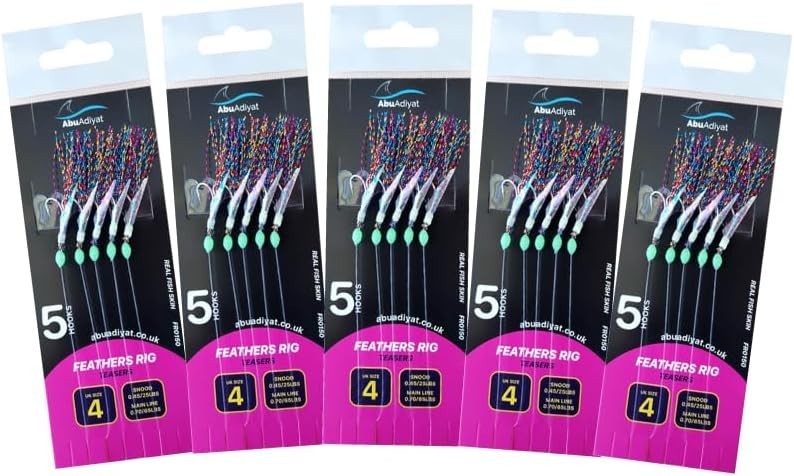 Mackerel Feathers Sea Fishing Rigs Lures 5 Hook Sabiki Rig - UK