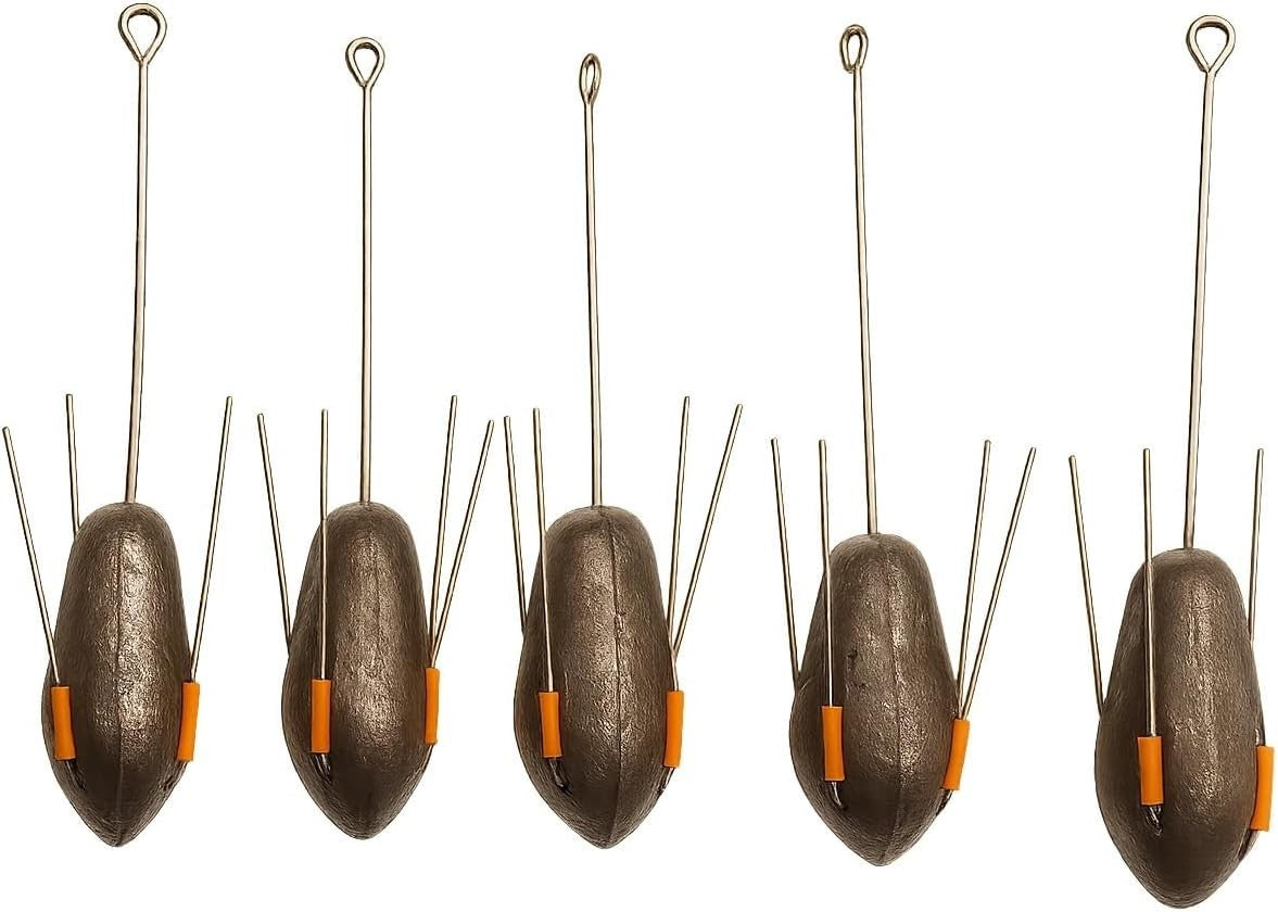 Sea Fishing Grip Weights Dumpy  with Long Tail, 5 Pack, 4oz 5oz 6oz 7oz 8oz 9oz