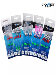 Mackerel Feathers Sea Fishing Lures 7 Hook Sabiki Rig UK Boat Pier Tackle Pack of 5 - Mixed