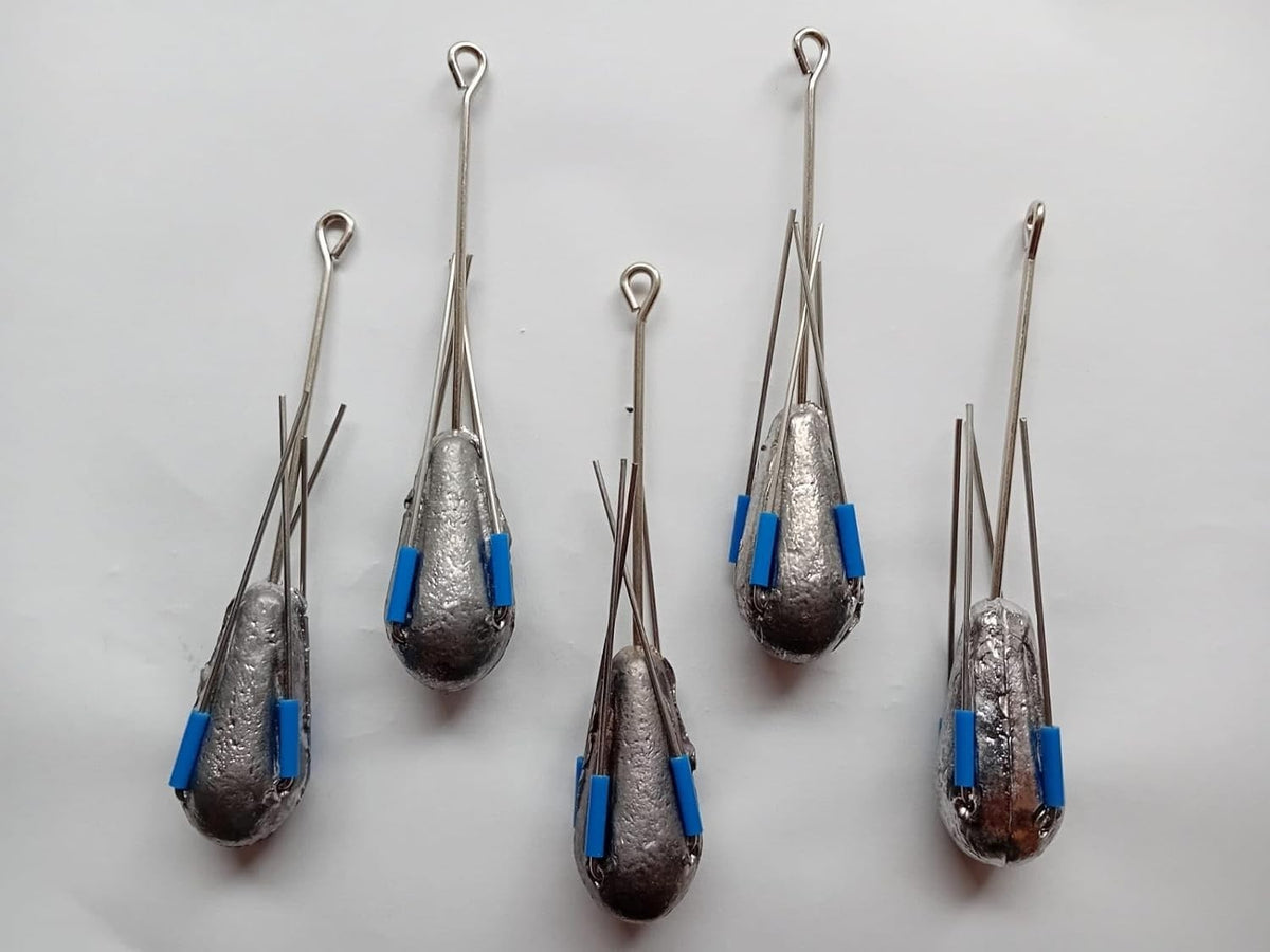 Sea Fishing Grip Weights Dumpy  with Long Tail, 5 Pack, 4oz 5oz 6oz 7oz 8oz 9oz