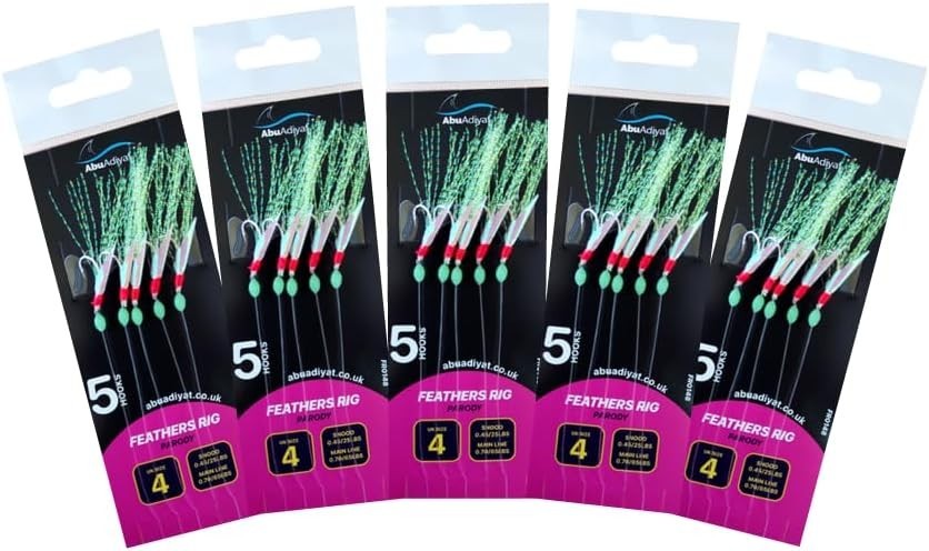 Mackerel Feathers Sea Fishing Rigs Lures 5 Hook Sabiki Rig - UK