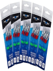 Mackerel Feathers Sea Fishing Lures 7 Hook Sabiki Rig UK Boat Pier Tackle Pack of 5 - Silver Reflector