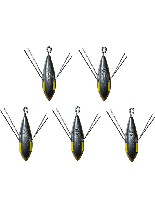 Fishing Grip Weight Distance Set for Sea and Beach Fishing, Breakaway Style (5 Pack) - 5oz - Short Tail