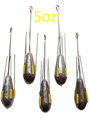 Sea Fishing Dumpy Gripper Weights with Long Tail, 5 in a Pack - 5oz