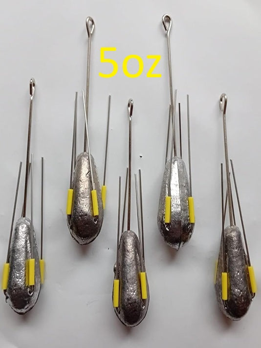 Sea Fishing Dumpy Gripper Weights with Long Tail, 5 Pack, 4oz 5oz 6oz 7oz 8oz 9oz