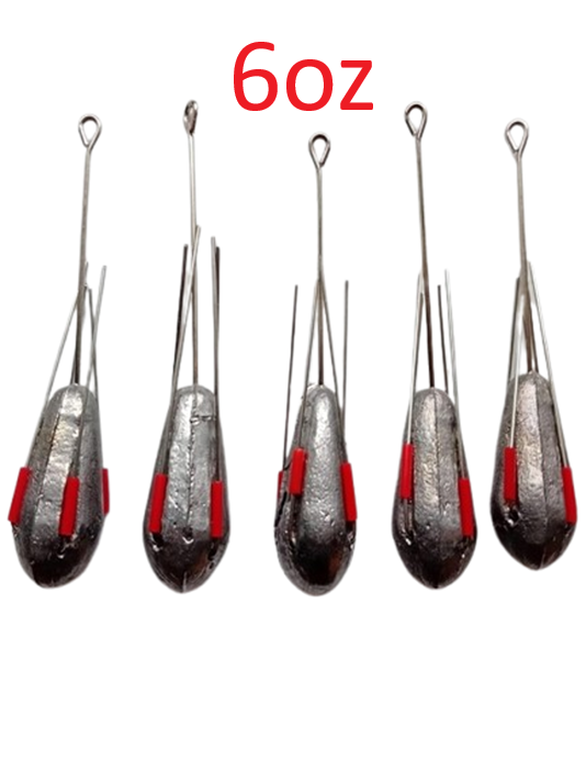 Sea Fishing Dumpy Gripper Weights with Long Tail, 5 in a Pack - 6oz