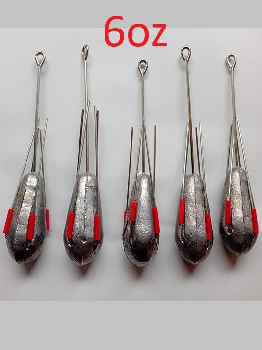 Sea Fishing Dumpy Gripper Weights with Long Tail, 5 Pack, 4oz 5oz 6oz 7oz 8oz 9oz