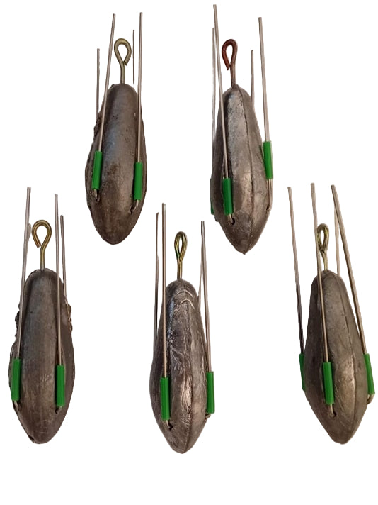 Sea Fishing Dumpy Gripper Weights with Short Tail, 5 Pack Breakout Sinkers - 7oz
