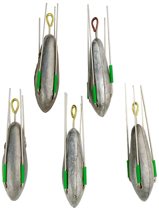 Sea Fishing Dumpy Gripper Weights with Short Tail, 5 Pack Breakout Sinkers - 7oz
