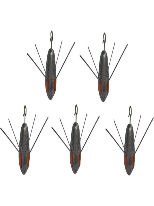 Sea Fishing Dumpy Gripper Weights with Short Tail, 5 Pack Breakout Sinkers - 9oz