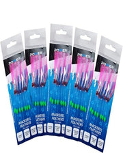 Mackerel Feathers Sea Fishing Lures 7 Hook Sabiki Rig UK Boat Pier Tackle Pack of 5 - Krill Flash