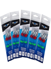 Mackerel Feathers Sea Fishing Lures 7 Hook Sabiki Rig UK Boat Pier Tackle Pack of 5 - Silver Reflector